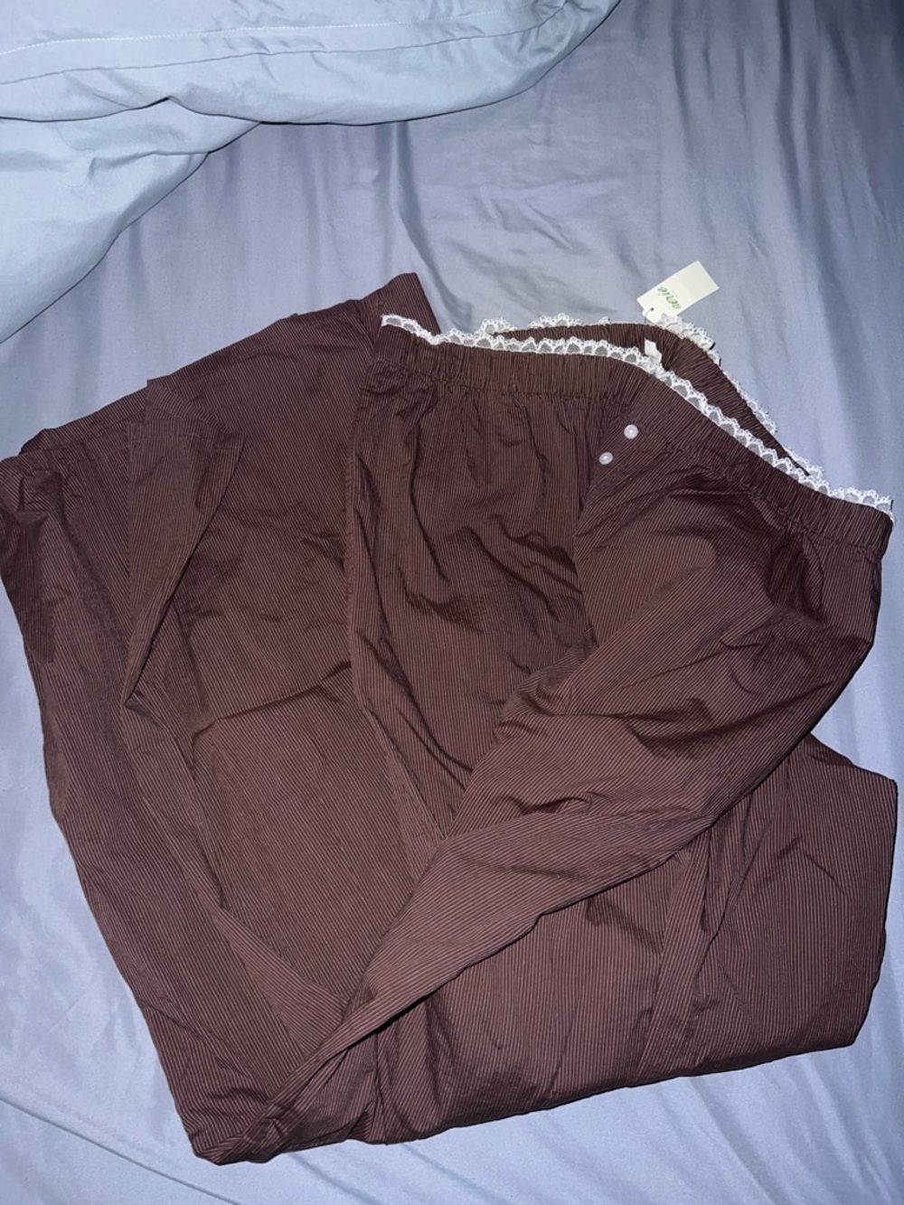 Women’s Brown Elastic Waist Pants with Lace Trim